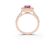 Fancy Pink Radiant Cut Diamond Milgrain Floral Halo Engagement Ring Set in Rose gold with Pavé Band