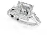 Asscher Cut Vintage Cathedral Engagement Ring Setting | Carved Band | White Gold
