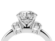 Three-Stone Round Cut Diamond Ring Set in Platinum with Prong Setting and Plain Band
