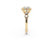 Cushion Cut Floral Engagement Ring Setting | Petal Frame and Side Stones | Yellow Gold