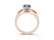 Fancy Blue Princess Cut Diamond Solitaire Ring Set in Rose gold with Tapered Baguette Side Stones and Prong Setting