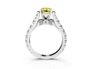 Fancy Yellow Emerald Cut Diamond Classic Solitaire Ring Set in Silver with Pavé Band and Prong Setting