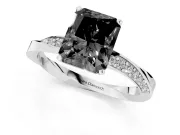 Fancy Black Radiant Cut Diamond Engagement Ring Set in White gold with Side Stone Accents and Prong Setting