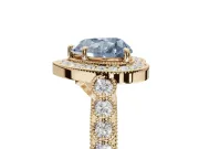 Fancy Blue Heart-Shaped Lab-Grown Diamond Milgrain Halo Solitaire Ring Set in Yellow Gold with Bezel Set Side Stones and Pavé Band