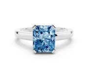 Fancy Blue Radiant Cut Diamond Solitaire Ring Set in Silver with Prong Head and Smooth Polished Band