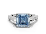 Asscher Cut Vintage Cathedral Engagement Ring Setting for a Fancy Blue Lab-Grown Diamond | Carved Band | Sterling Silver
