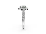 Fancy Green Heart-Shaped Lab-Grown Diamond Milgrain Halo Solitaire Ring Set in White Gold with Bezel Set Side Stones and Pavé Band