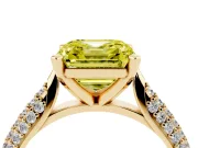 Fancy Yellow Asscher Cut Diamond Solitaire Engagement Ring Set in Yellow gold with Multi-Row Round Pavé Band and Prong Setting