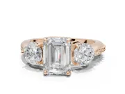 Emerald Cut Three Stone Engagement Ring Setting | Tapered Pave Band | Rose Gold