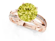 Fancy Yellow Round Cut Diamond Pavé Twist Band Solitaire Ring Set in Rose gold with Prong Setting