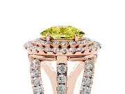 Oval Double Halo Split Shank Engagement Ring Setting for a Fancy Yellow Lab-Grown Diamond | Pave Strands | Rose Gold