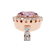 Fancy Pink Oval Cut Diamond Halo Ring Set in Rose gold with Pavé Shank and Prong Setting
