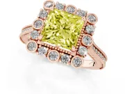 Princess Cut Scalloped Halo Engagement Ring Setting for a Fancy Yellow Lab-Grown Diamond | Milgrain Edges | Rose Gold