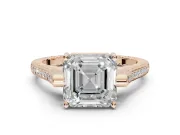 Asscher Cut Vintage Cathedral Engagement Ring Setting | Carved Band | Rose Gold