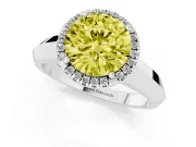 Fancy Yellow Round Cut Diamond Halo Ring Set in Platinum with Cathedral Band and Prong Setting
