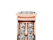 Emerald Cut Half Bezel Engagement Ring Setting | Double Row Channel Band | Rose Gold