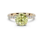 Round Hidden Halo Engagement Ring Setting for a Fancy Yellow Lab-Grown Diamond | Pavé Band | Yellow Gold