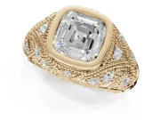 Asscher Cut Vintage Bezel Engagement Ring Setting | Beaded Paisley Shoulders | Yellow Gold
