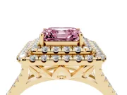 Asscher Cut Halo Split Shank Engagement Ring Setting for a Fancy Pink Lab-Grown Diamond | Pavé Strands | Yellow Gold