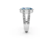 Fancy Blue Marquise Cut Diamond Halo Ring Set in Silver with Pavé Split Shank and Prong Setting