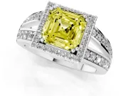 Asscher Cut Halo Engagement Ring Setting for a Fancy Yellow Lab-Grown Diamond | Two-Row Pave Split Shank | Platinum