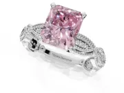 Radiant Cut Vintage Milgrain Engagement Ring Setting for a Fancy Pink Lab-Grown Diamond | Graduated Stations | Platinum