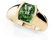 Radiant Cut Half Bezel Solitaire Engagement Ring Setting for a Fancy Green Lab-Grown Diamond | Wide Band | Yellow Gold