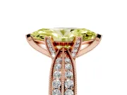 Fancy Yellow Marquise Cut Diamond Solitaire Ring Set in Rose gold with Milgrain Double Row Round Pavé Band