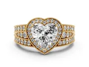 Heart-Shaped Milgrain Halo Engagement Ring Setting | Three-Row Split Shank | Yellow Gold