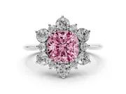 Cushion Cut Cluster Halo Engagement Ring Setting for a Fancy Pink Lab-Grown Diamond | Two-Size Accents | Sterling Silver