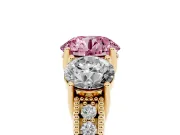 Round Vintage Three Stone Engagement Ring Setting for a Fancy Pink Lab-Grown Diamond | Yellow Gold