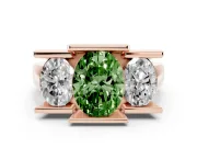 Oval Channel-Set Three Stone Engagement Ring Setting for a Fancy Green Lab-Grown Diamond | Rose Gold