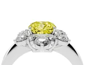 Fancy Yellow Cushion Cut Diamond Cluster Halo Ring Set in Silver with Solitaire Band and Prong Setting