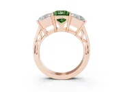 Princess Cut Three Stone Engagement Ring Setting for a Fancy Green Lab-Grown Diamond | Beaded Shoulders | Rose Gold