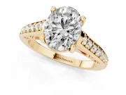 Oval Graduated Pave Cathedral Solitaire Engagement Ring Setting | Scroll Cut-Outs | Yellow Gold