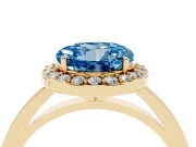 Fancy Blue Round Cut Diamond Halo Ring Set in Yellow gold with Solitaire Band and Prong Setting