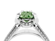 Fancy Green Pear Cut Diamond Pavé Split Shank Solitaire Ring Set in White gold with Prong Setting