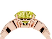 Fancy Yellow Round Cut Diamond Milgrain Leaf Band Solitaire Ring Set in Rose gold with Accent Stones and Prong Setting