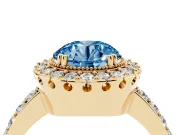 Round Vintage Milgrain Halo Engagement Ring Setting for a Fancy Blue Lab-Grown Diamond | Pierced Gallery | Yellow Gold