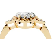 Heart Cut Diamond Milgrain Solitaire Ring Set in Yellow gold with Tapered Pavé Band and Prong Setting