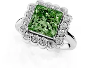 Princess Cut Scalloped Cluster Halo Engagement Ring Setting for a Fancy Green Lab-Grown Diamond | Plain Band | Platinum