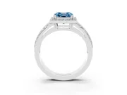 Asscher Cut Halo Engagement Ring Setting for a Fancy Blue Lab-Grown Diamond | Two-Row Pave Split Shank | Sterling Silver