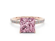 Princess Cut Pave Engagement Ring Setting for a Fancy Pink Lab-Grown Diamond | Slim Band | Rose Gold