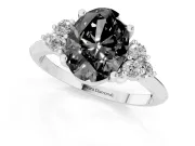 Oval Cluster Accent Engagement Ring Setting for a Black Center | Plain Band | Sterling Silver