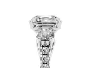 Three-Stone Asscher Cut Diamond Pavé Band Ring Set in Silver with Prong-Set Trio