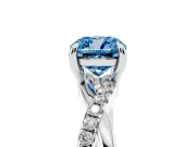 Fancy Blue Cushion Cut Diamond Twist Band Solitaire Set in Silver with Pavé Accents and Prong Setting