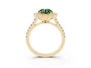 Fancy Green Round Cut Diamond Milgrain Floral Halo Engagement Ring Set in Yellow gold with Pavé Band