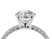 Round Cut Diamond Solitaire Ring Set in White gold with Prong Setting and Pavé-Set Band