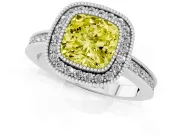 Fancy Yellow Cushion Cut Diamond Halo Ring Set in Platinum with Pavé Band and Milgrain-Edged Prongs
