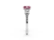 Fancy Pink Three-Stone Asscher Cut Diamond Pavé Band Ring Set in Platinum with Prong-Set Trio